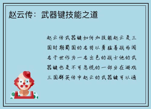 赵云传：武器键技能之道