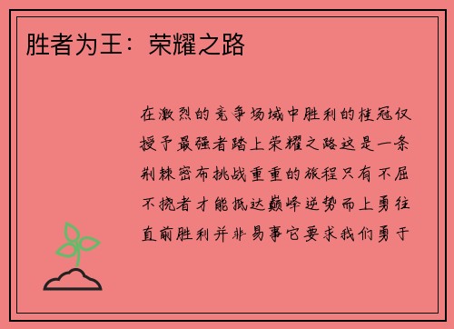 胜者为王：荣耀之路